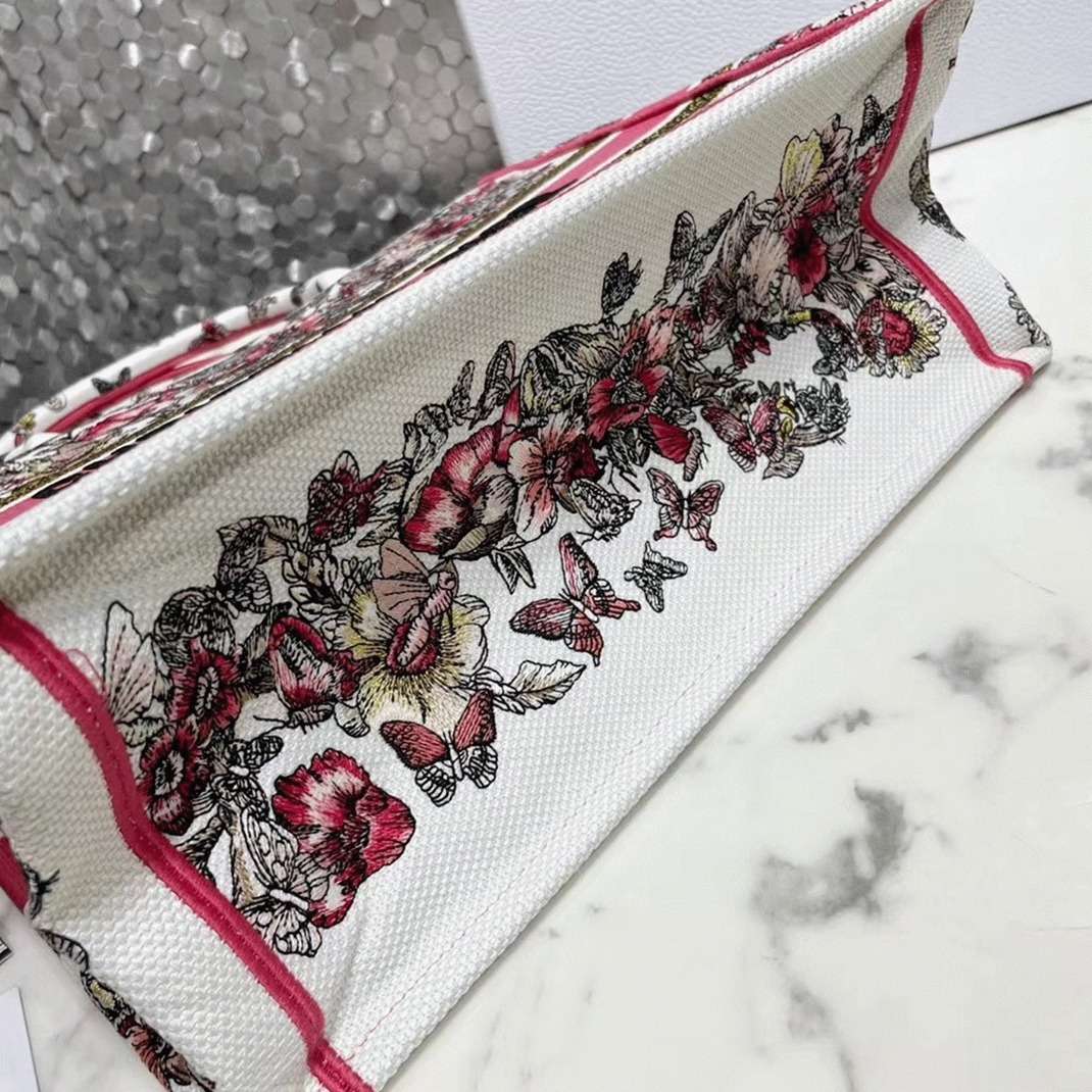 Dior Medium Book Tote Bag Fake in Multicolor Butterfly Embroidery angle 5