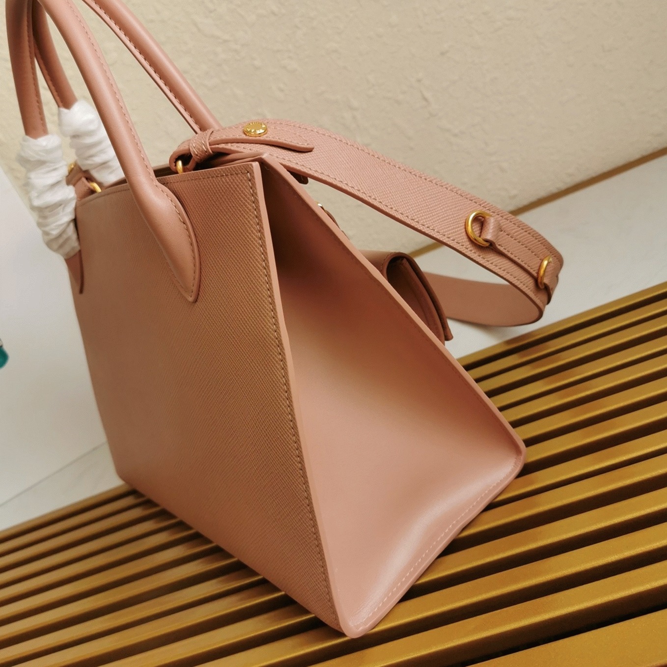 Prada Monochrome Medium Bag Best Replica in Nude angle 2