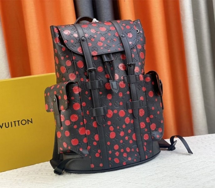 Louis Vuitton X YK Christopher Backpack In Red Infinity Dots angle 2
