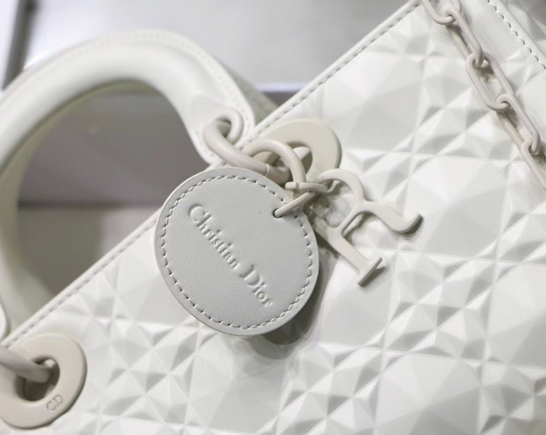 Dior Lady D-Joy Medium Bag Knockoff in White Calfskin with Diamond Motif angle 2