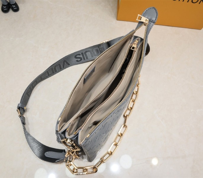 Louis Vuitton Coussin PM Bag In Gray With Jacquard Strap angle 5