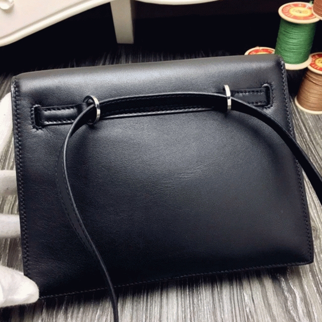 Black Swift Leather Replica Hermes Kelly Danse Versatile Handbag angle 4