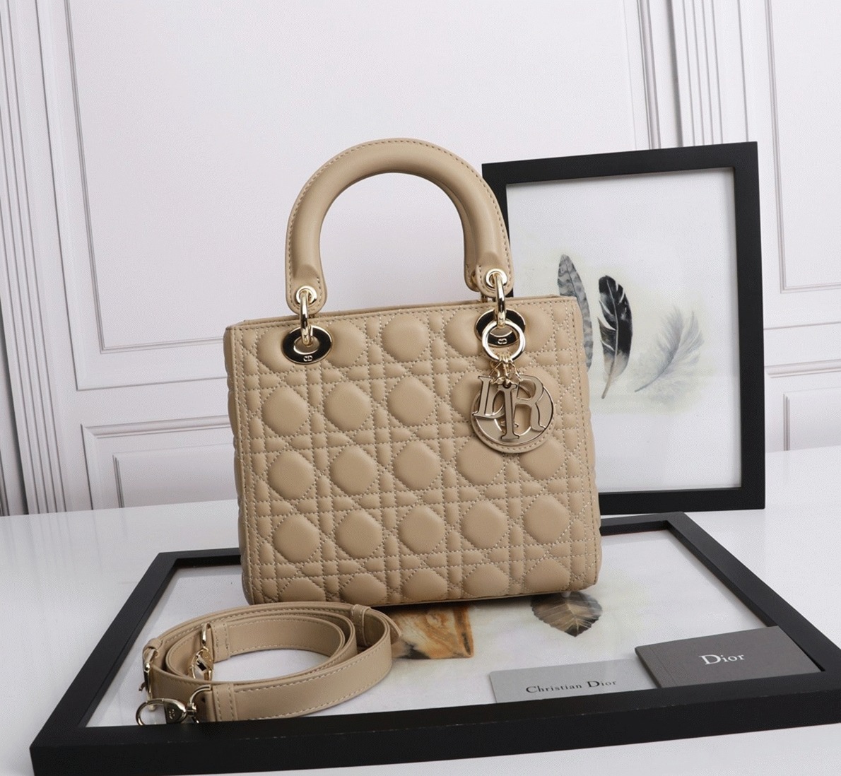 Dior Lady Dior Medium Bag Knockoff in Beige angle 4