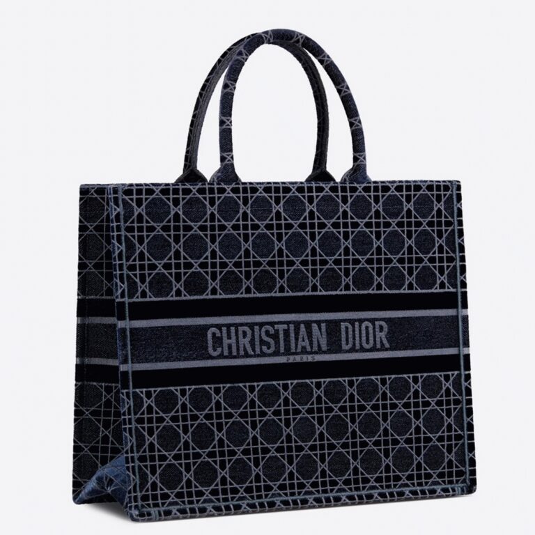 Dior Large Book Tote Bag Knockoff in Blue Cannage Embroidered Velvet