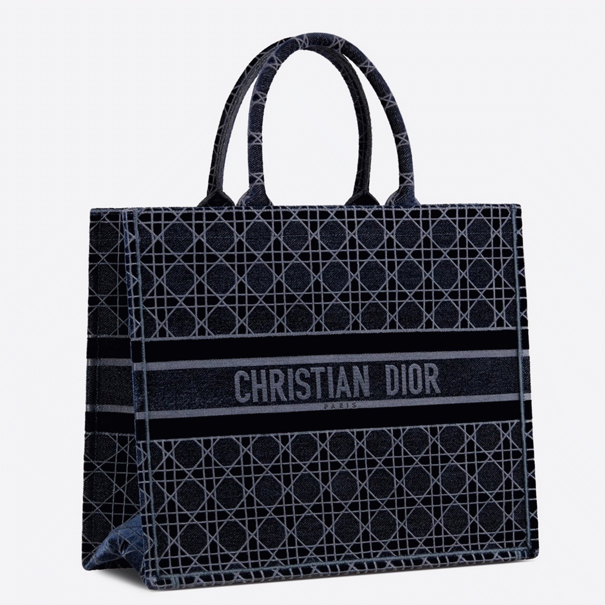 Dior Large Book Tote Bag Knockoff in Blue Cannage Embroidered Velvet