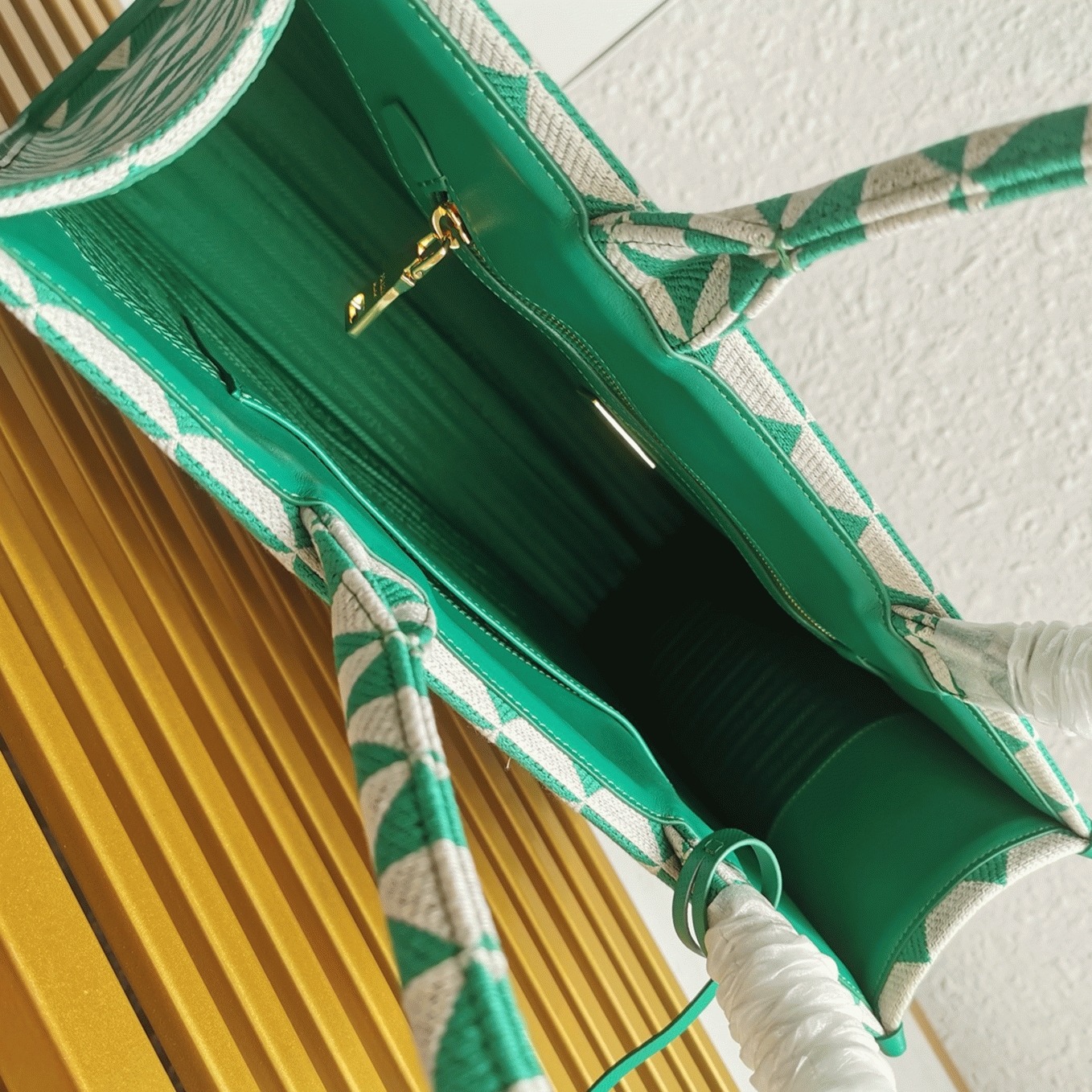 Prada Symbole Large Bag Fake in Green/White Jacquard Fabric angle 5