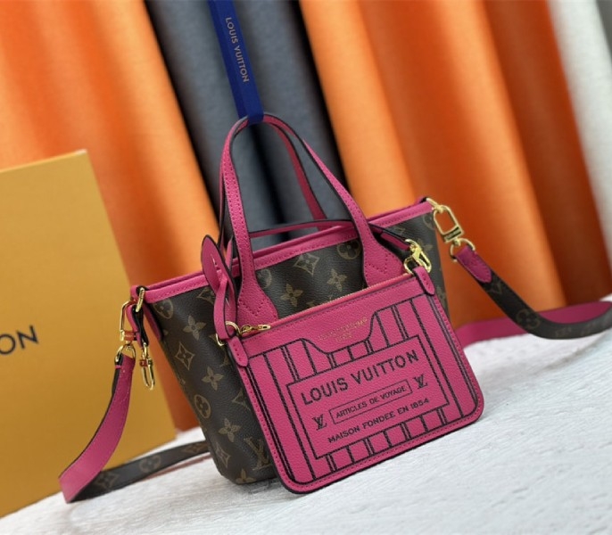 Louis Vuitton Neverfull Bandouliere Inside Out BB Tote In Monogram Canvas And Rose Pondichery Leather angle 2