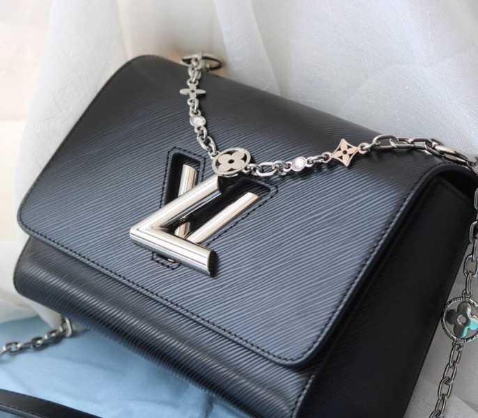 Louis Vuitton Epi Leather Twist MM With Flowers Jewels Chain Bag In Black angle 2