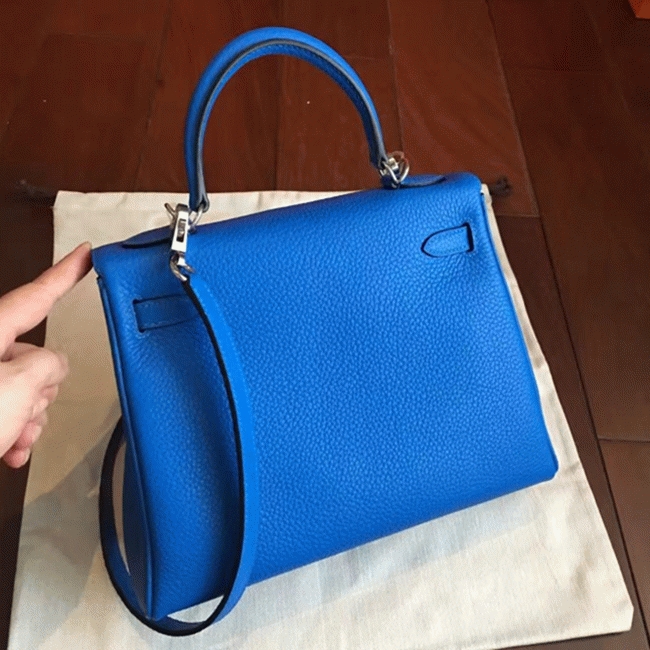 Blue Clemence Replica Hermes Kelly 25cm Chic Tote angle 2