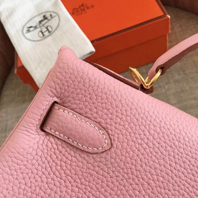 Pink Clemence Replica Hermes Kelly Retourne 32cm Tote angle 3