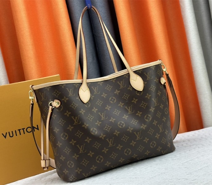 Louis Vuitton Neverfull Bandouliere Inside Out MM Tote In Monogram Canvas And Stamped Beige Textile angle 2