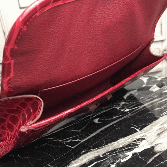 Top luxury dark red crocodile leather replica Hermes Jige Elan clutch bag angle 5