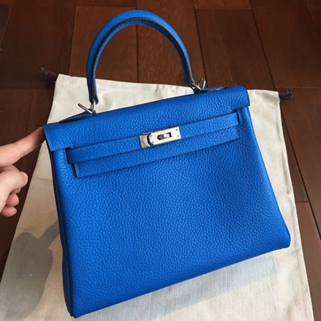 Blue Clemence Replica Hermes Kelly 25cm Chic Tote