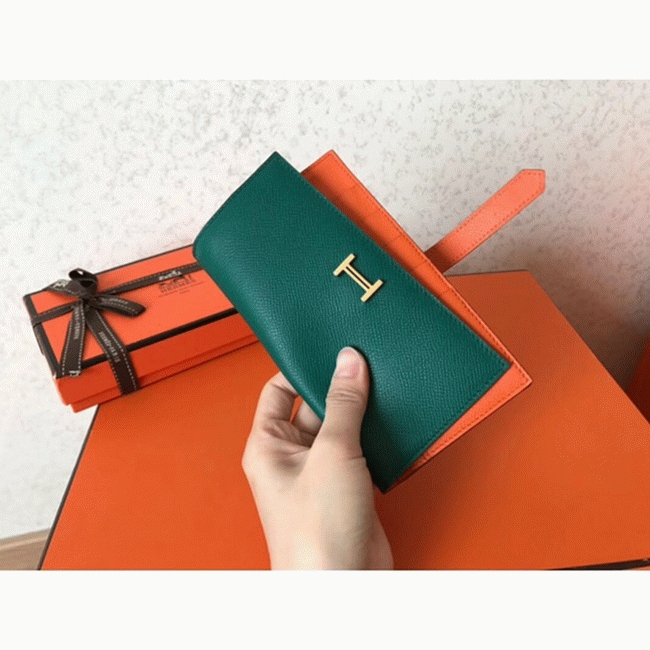 Malachite Orange Knockoff Hermes Bearn Wallet angle 5