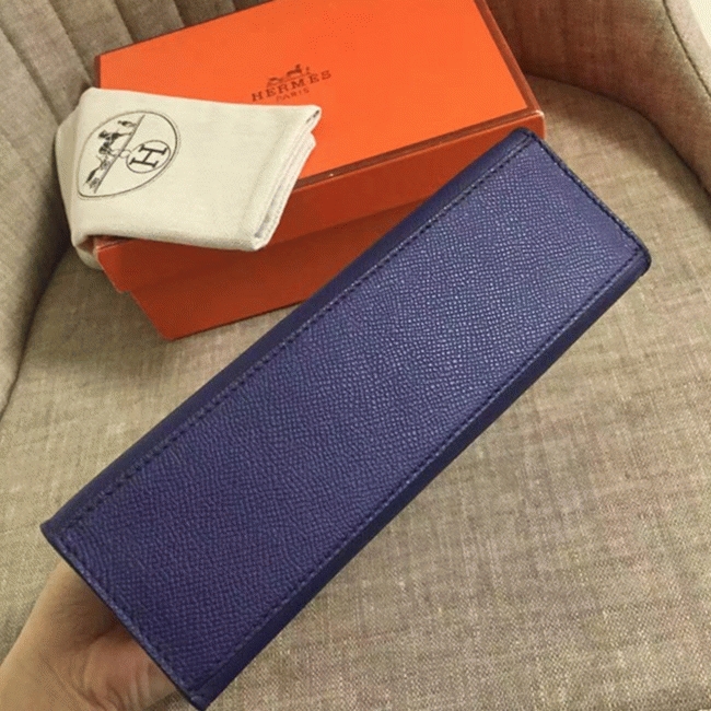 Sapphire Epsom Top Fake Hermes Kelly Pochette Deep Blue Clutch angle 2