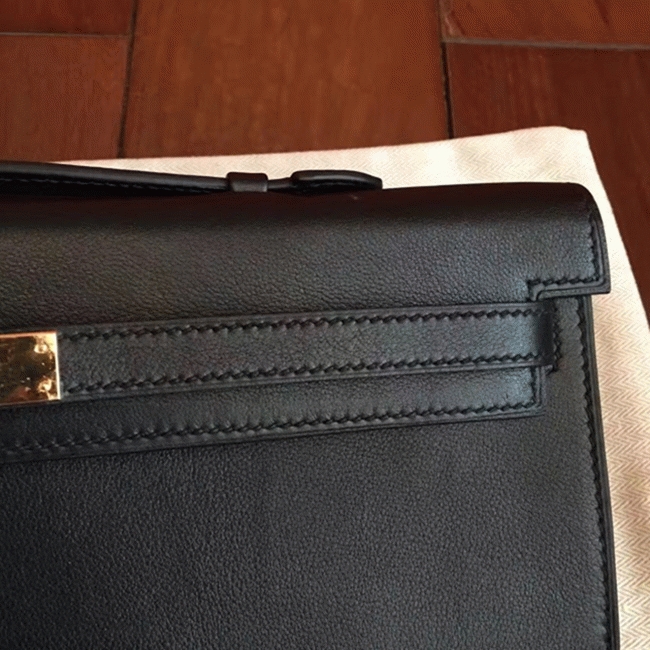 Black Swift Fake Hermes Kelly Cut Clutch Elegant Clutch angle 2