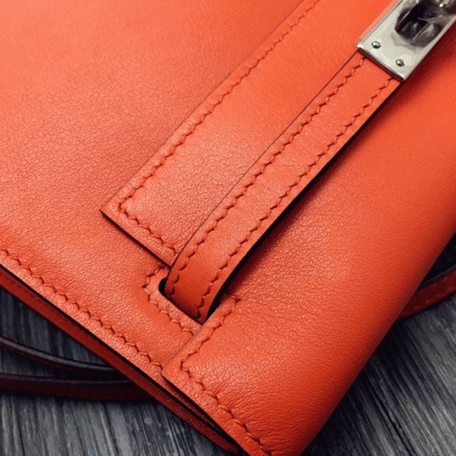 Orange Swift Leather Top Fake Hermes Kelly Danse Fun Crossbody angle 4