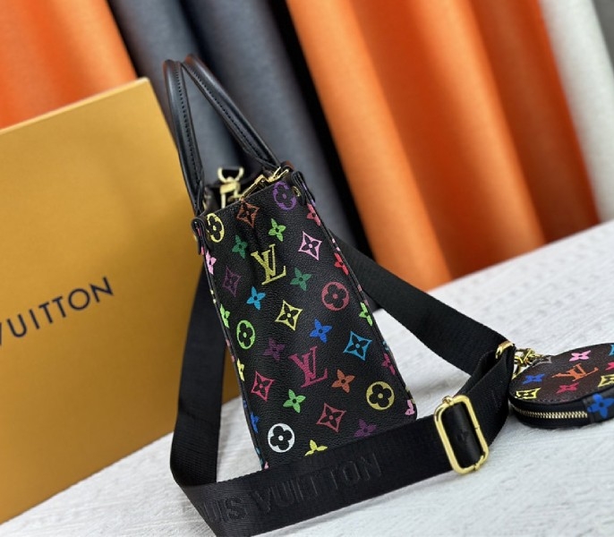 Louis Vuitton X TM Multicolored Onthego PM In Black angle 3
