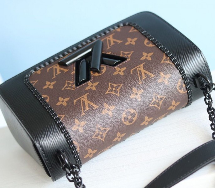 Louis Vuitton Epi Leather Twist MM Canvas Trompe loeil Braid Bag In All Black angle 5