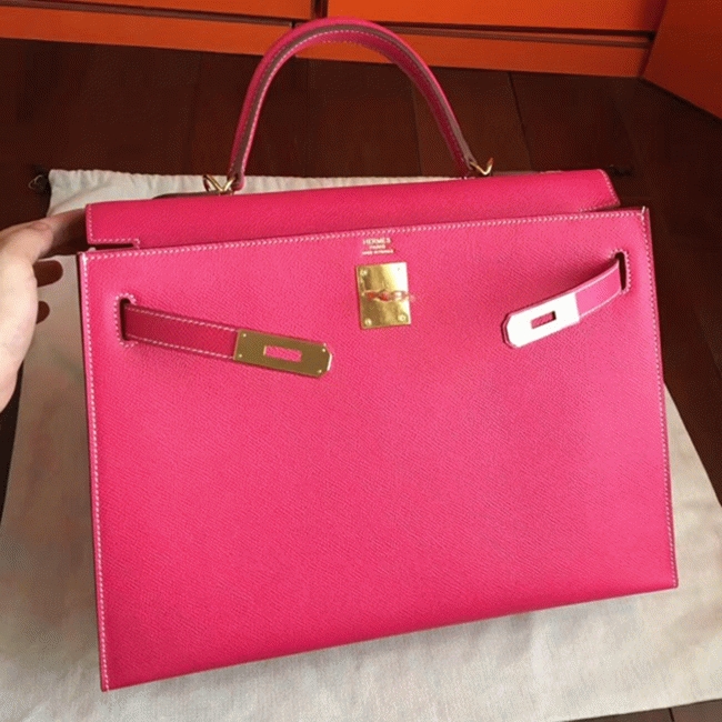 Rose Tyrien Epsom Fake Hermes Kelly 32cm Sellier Bright Tote angle 3