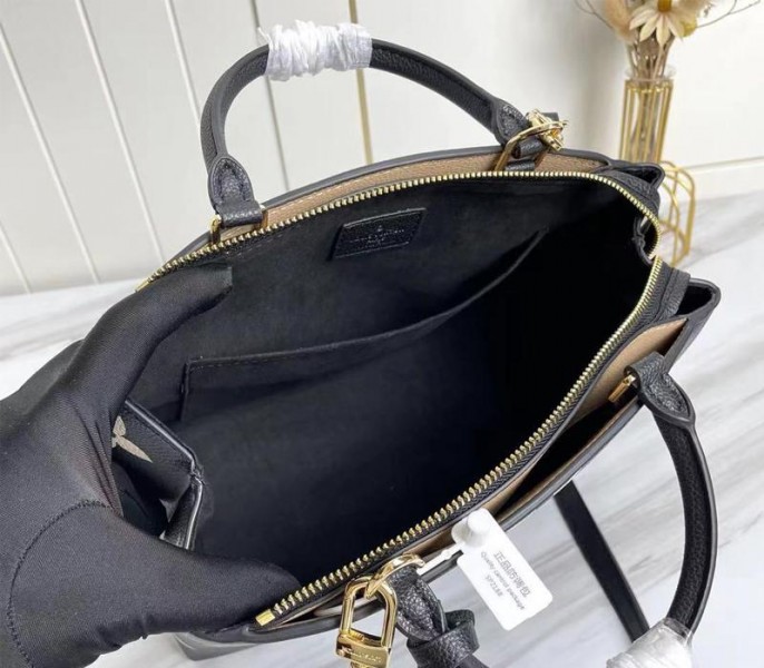 Louis Vuitton Bicolor Monogram Empreinte Leather Petit Palais Handbag In Black And Beige angle 5