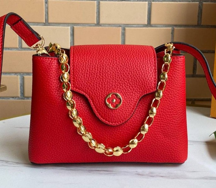 Louis Vuitton Capucines Mini Chain Bag In Red angle 2