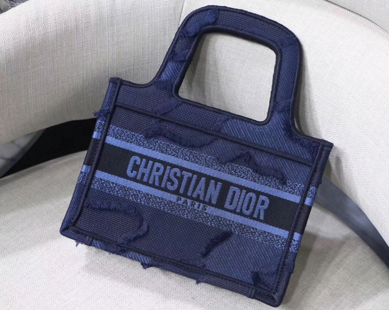 Dior Mini Book Tote Bag Replica in Blue Camouflage angle 3