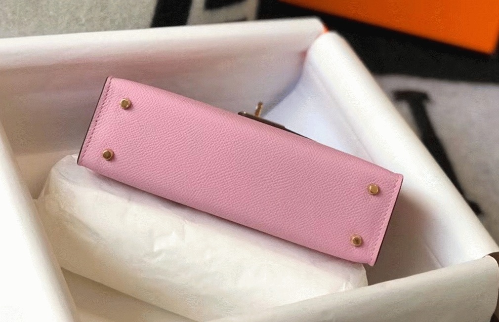 Hermes Kelly Mini II Bag Fake in Mauve Sylvestre angle 3