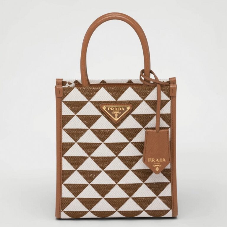 Prada Symbole Micro Bag Replica in White/Brown Jacquard Fabric
