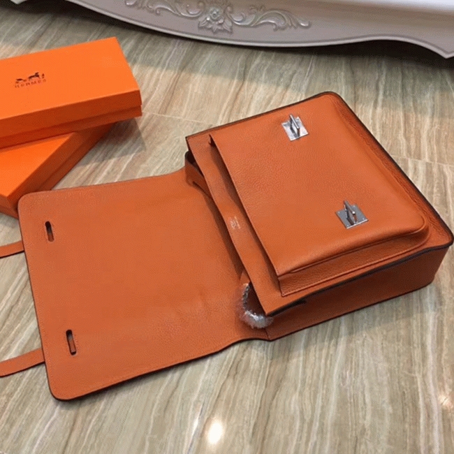 Orange Knockoff Hermes Steve Messenger Bag angle 3