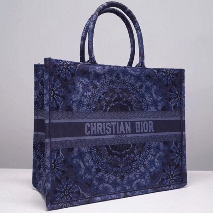 Dior Large Book Tote Bag Fake in Blue KaleiDiorscopic Embroidered Cotton angle 4