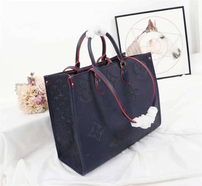 Louis Vuitton Monogram Empreinte Giant Onthego GM Tote In Navy Blue angle 3
