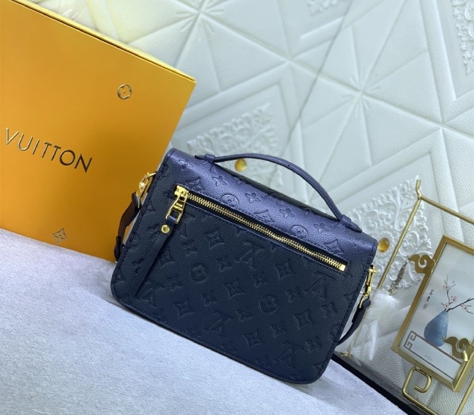 LV Monogram Empreinte Leather Metis In Navy Blue angle 3
