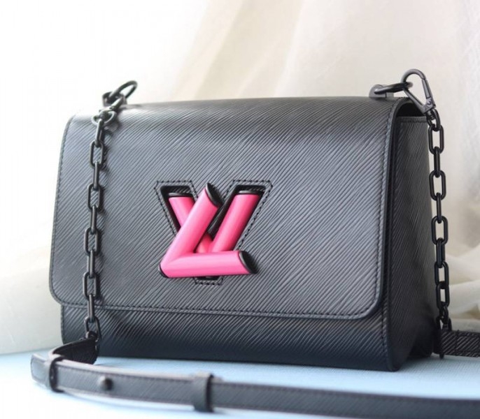 Louis Vuitton Epi Leather Twist MM Bag With Black Vibrant Pink Twist Lock angle 3