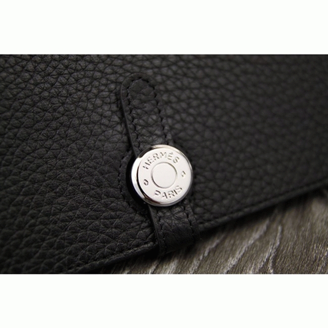 Black fake luxury Hermes Dogon combine wallet angle 3