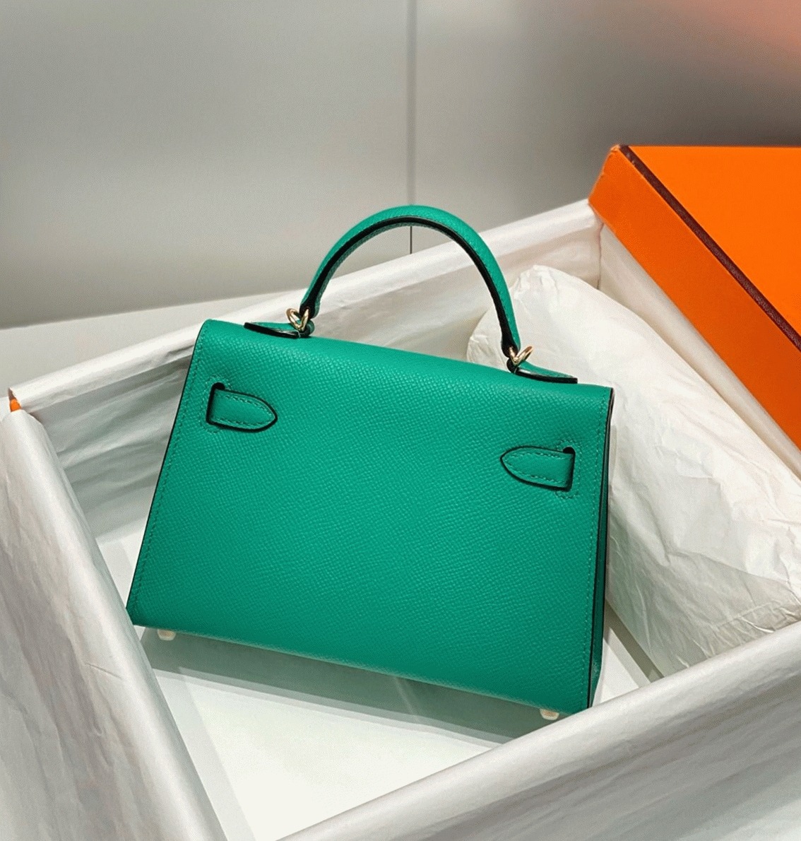 Hermes Kelly Mini II Bag Fake in Vert Jade angle 3