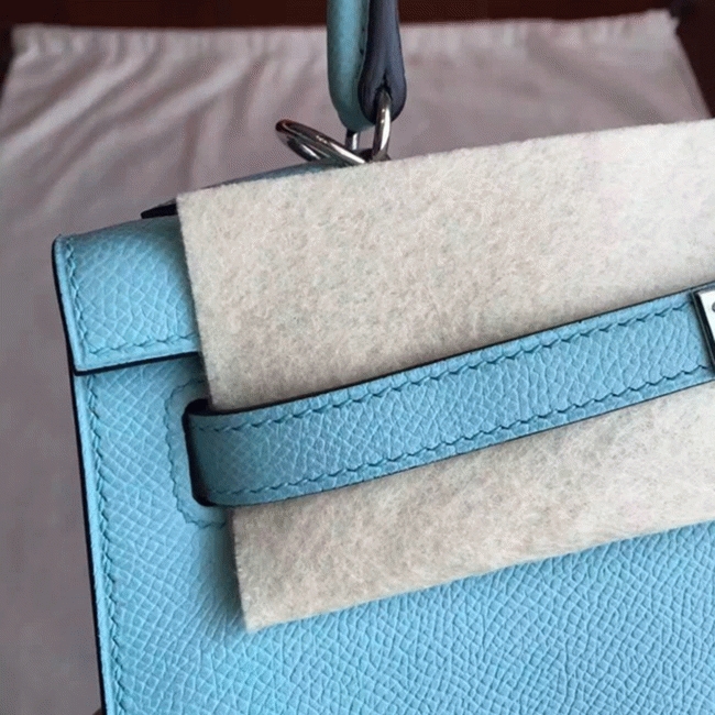Blue Atoll Epsom Fake Hermes Kelly 25cm Sellier Elegant Handbag angle 5