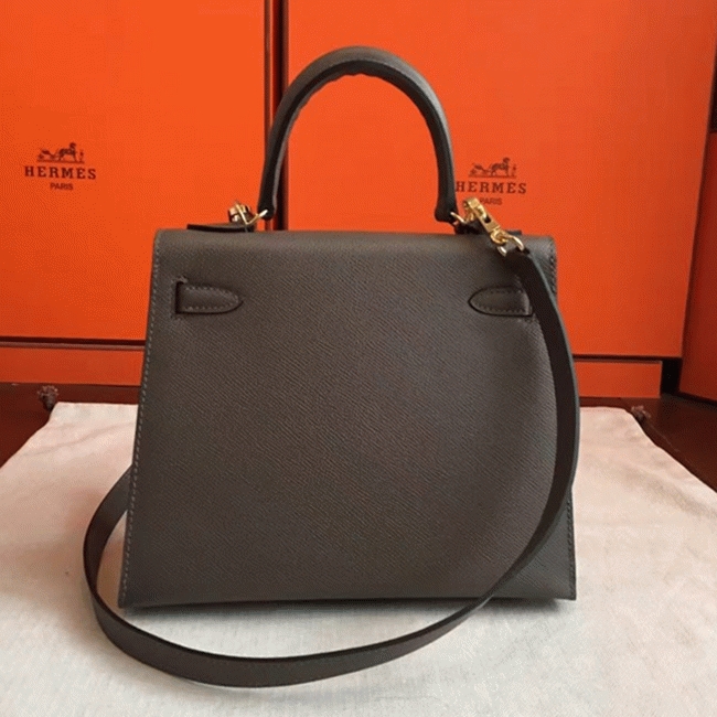 Etoupe Epsom Replica Hermes Kelly 25cm Sellier Refined Bag angle 3