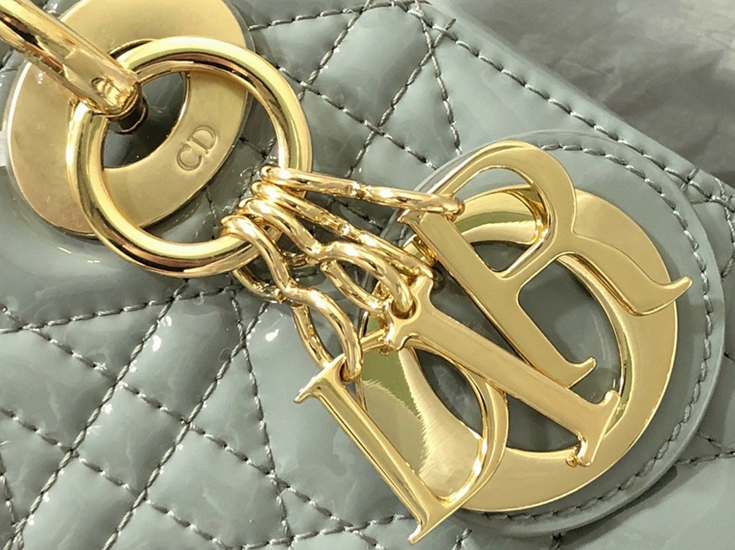 Dior Lady Dior Mini Chain Bag Replica with Chain in Grey angle 2