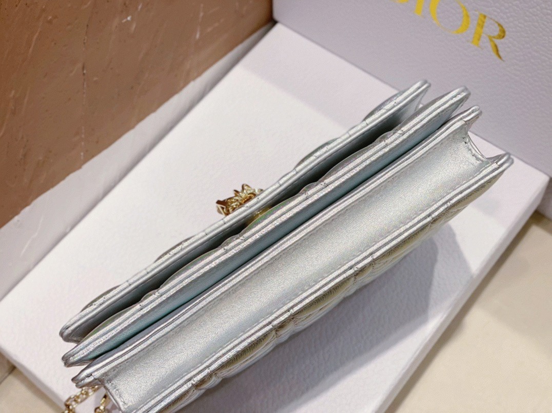 Dior Miss Dior Mini Bag Knockoff in Iridescent Metallic Silver Lambskin angle 2