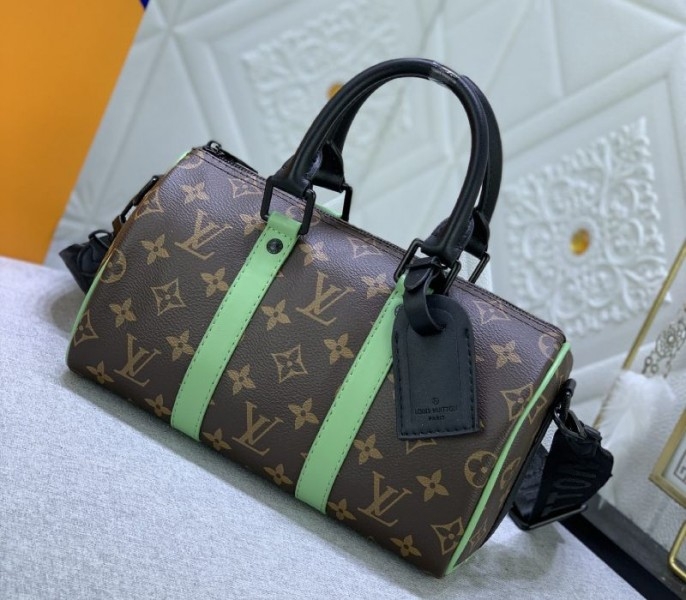 Louis Vuitton Monogram Macassar Canvas Keepall Bandouliere 25 In Minty Green angle 2