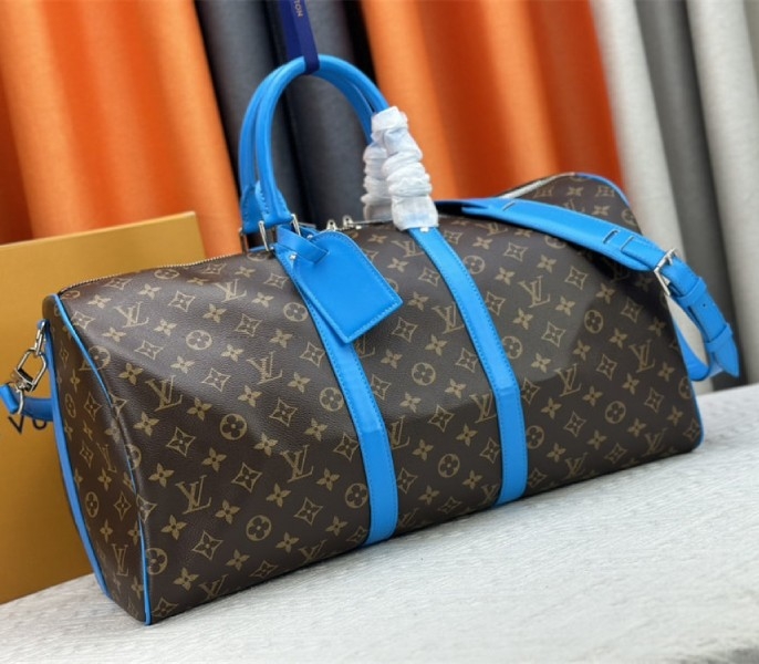 Louis Vuitton Monogram Macassar Canvas Keepall Bandouliere 50 In Gaston Blue angle 2