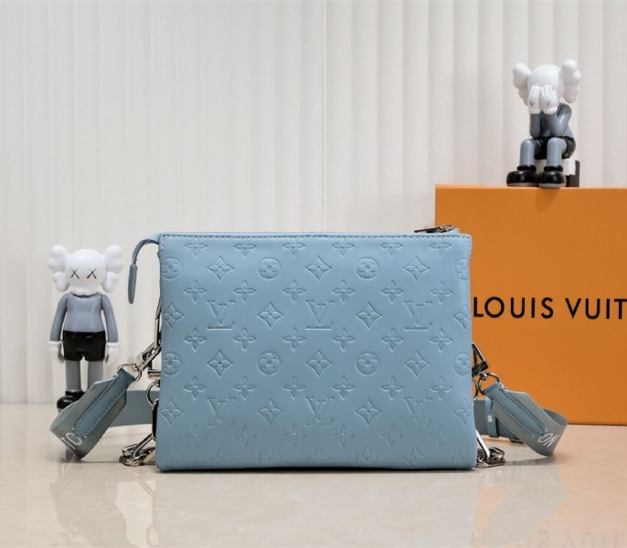 Louis Vuitton Coussin PM Bag In Turquoise Blue With Jacquard Strap angle 2