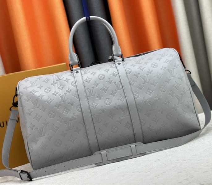 Louis Vuitton Monogram Shadow Leather Keepall Bandouliere 50 With Leather Strap In Anthracite Gray angle 3