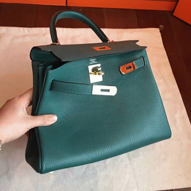 Malachite Clemence Copy Designer Hermes Kelly Retourne 28cm Bag angle 3