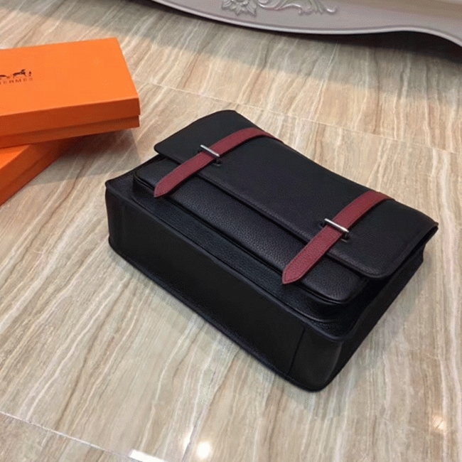 Black Knockoff Hermes Bicolor Steve Messenger Bag angle 2