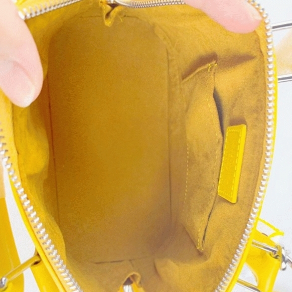 Louis Vuitton Epi Leather Alma BB Handbag In Cedrat Yellow With Jacquard Strap angle 4