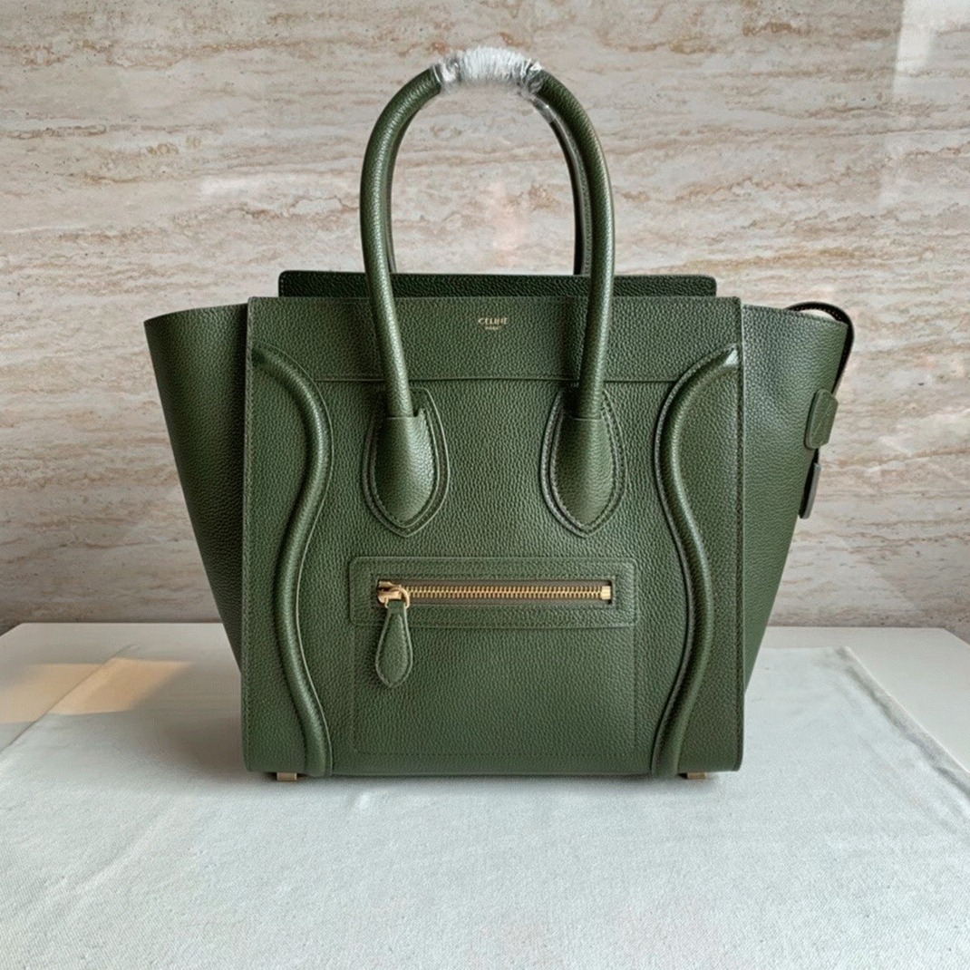 Celine Micro Luggage Tote Bag Knockoff in Khaki Green angle 5