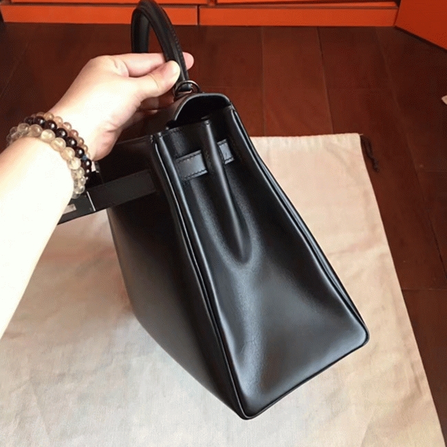 So Black Imitation Hermes Kelly Retourne 32cm French Style Bag angle 3