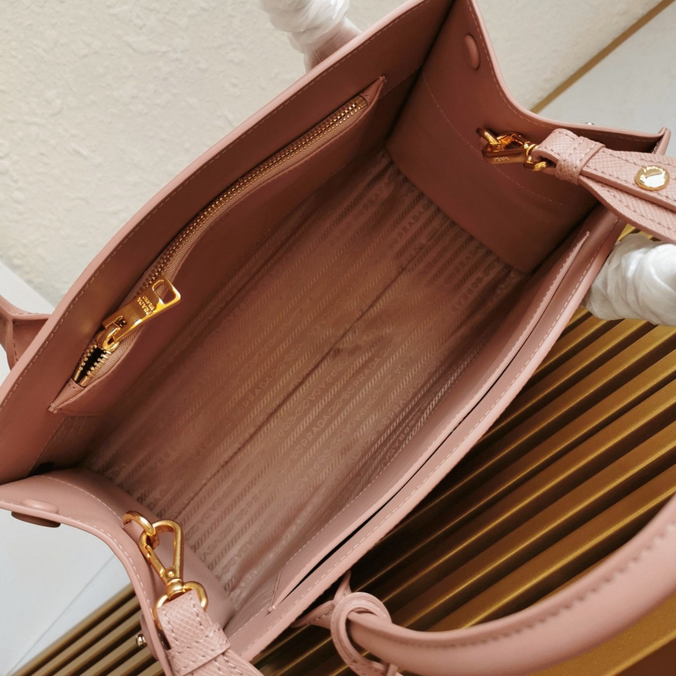 Prada Monochrome Medium Bag Best Replica in Nude angle 5